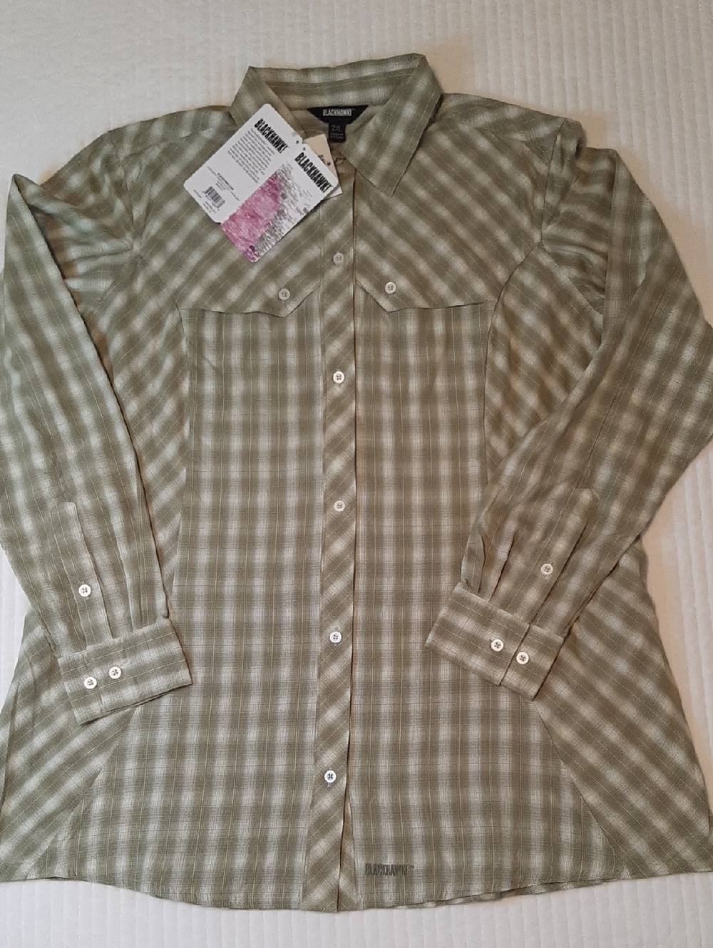 BLACKHAWK!  Women’s 2XL Sage Green Plaid Button-Up Strenia Top Casual Western